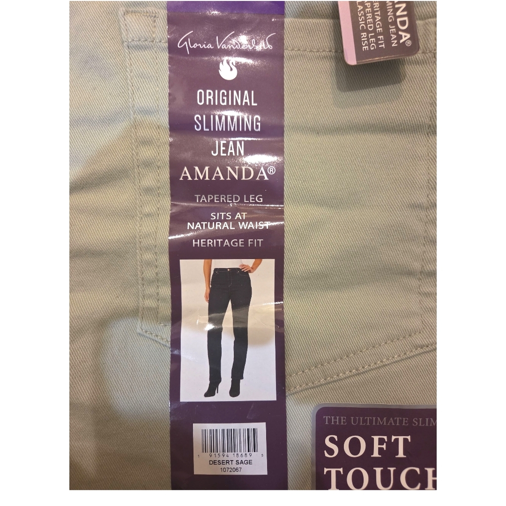 Gloria Vanderbilt Desert Sage Green Straight Leg Slimming Jeans 14